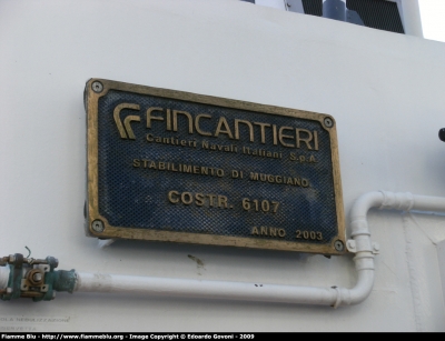 Pattuggliatore d'altura CP 906
Guardia Costiera
Nave "O. Corsi"
particolare della targa del costruttore
Parole chiave: Pattugliatore_d'Altura CP906