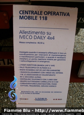 Iveco Daily 4x4 II serie
C.O.118 TO
"Storia" Centrale Operativa Mobile
Parole chiave: Iveco Daily_4x4_IIserie 118 Torino Piemonte