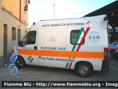 Fiat Ducato II serie
Pubblica Assistenza Signa (FI)
Ambulanza 
Allestimento Alessi e Becagli (FI)
Sigla: SIGNA 3
Parole chiave: Fiat Ducato_IIserie Ambulanza