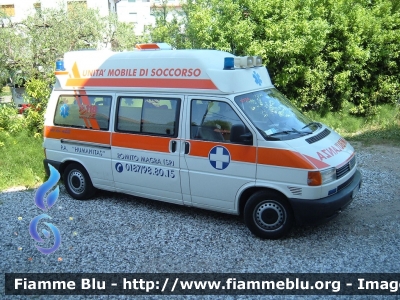 Volkswagen Transporter T4
Pubblica Assistenza Humanitas Romito Magra (SP) 
Allestimento Avs
Parole chiave: Volkswagen Transporter_T4 Ambulanza